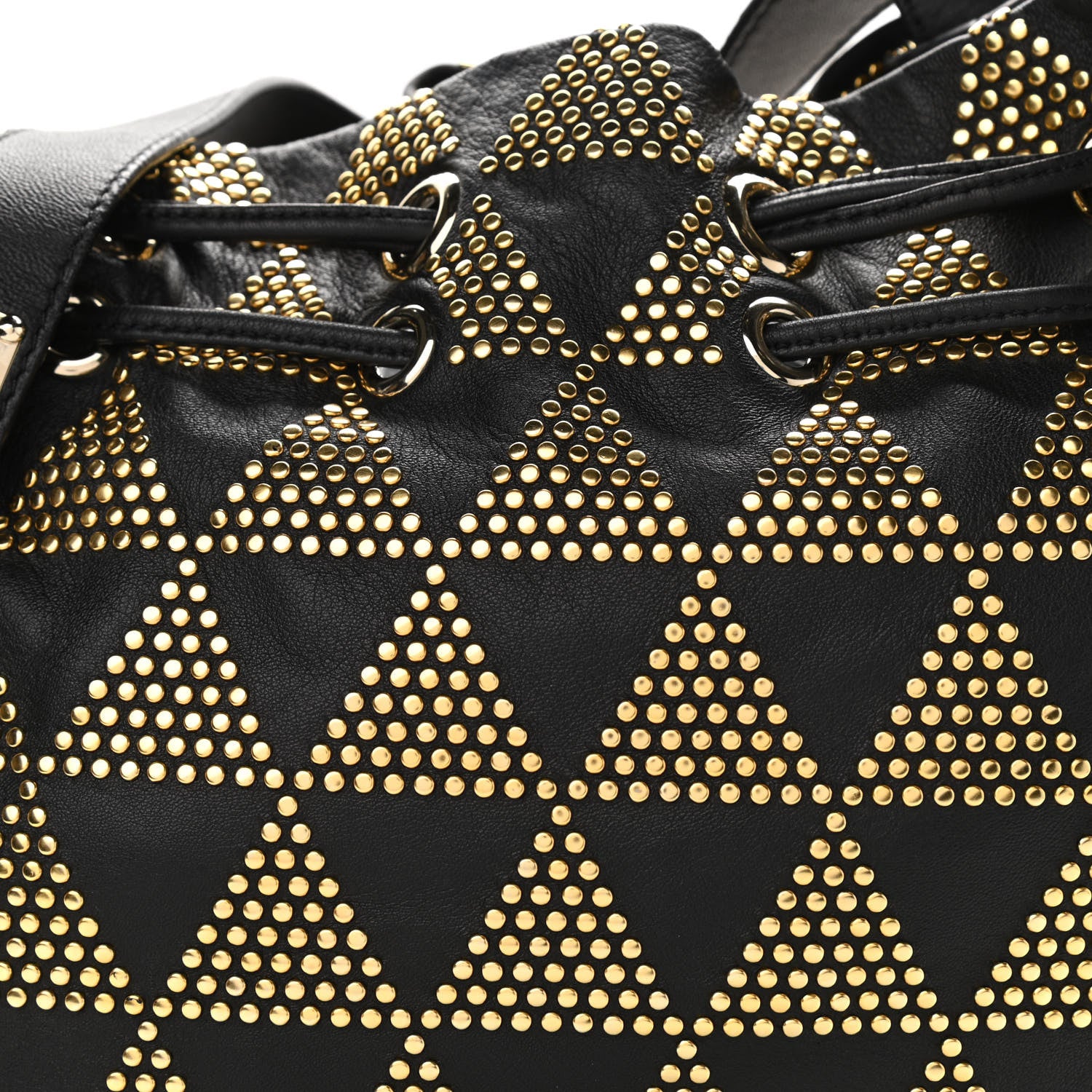 Jimmy Choo Calfskin Studded Drawstring Bucket Bag Black 7 of 11