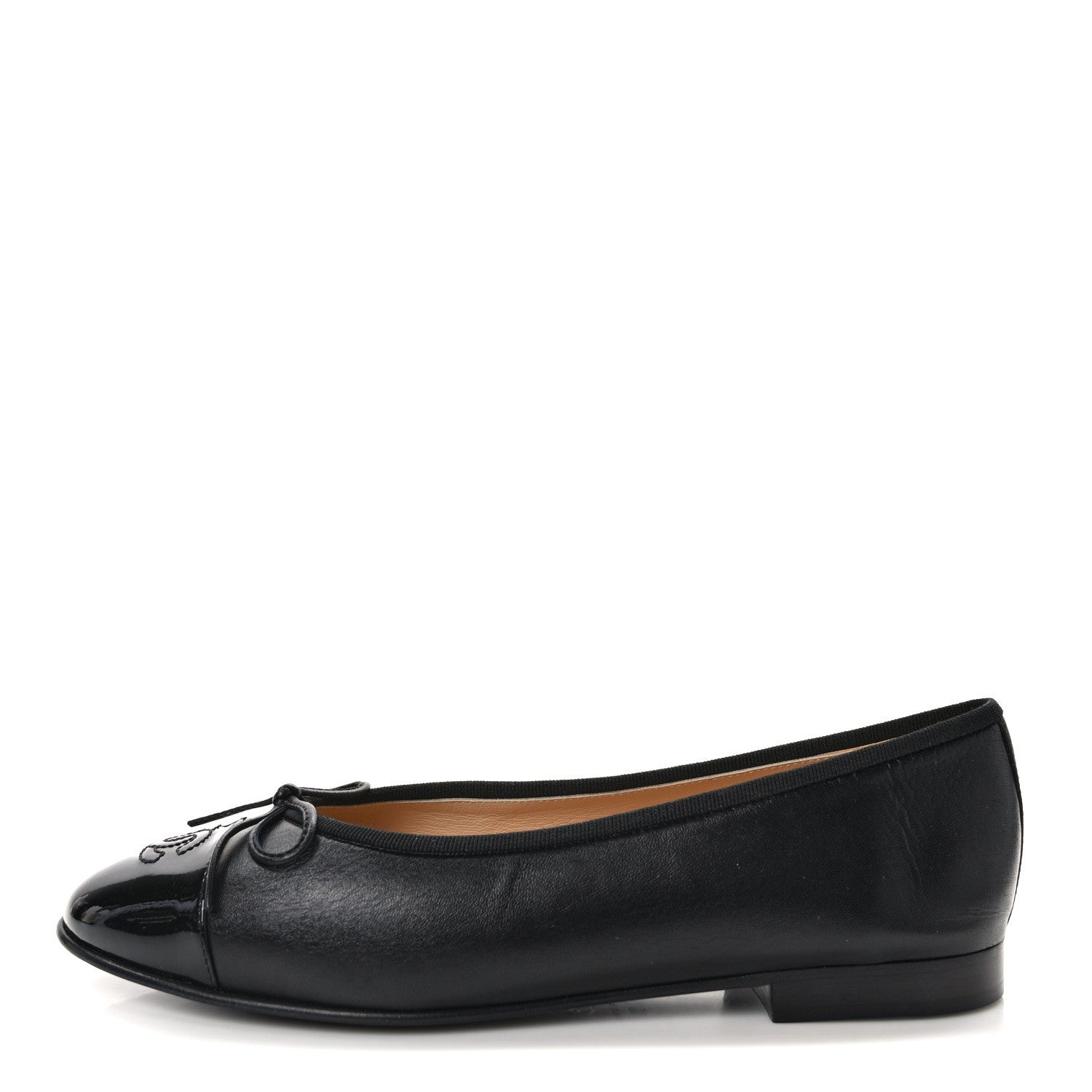 Chanel Lambskin Patent CC Cap Toe Ballerina Flats 38 Black 1 of 8