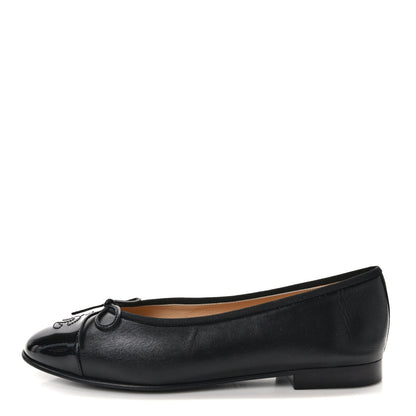 Chanel Lambskin Patent CC Cap Toe Ballerina Flats 38 Black 1 of 8