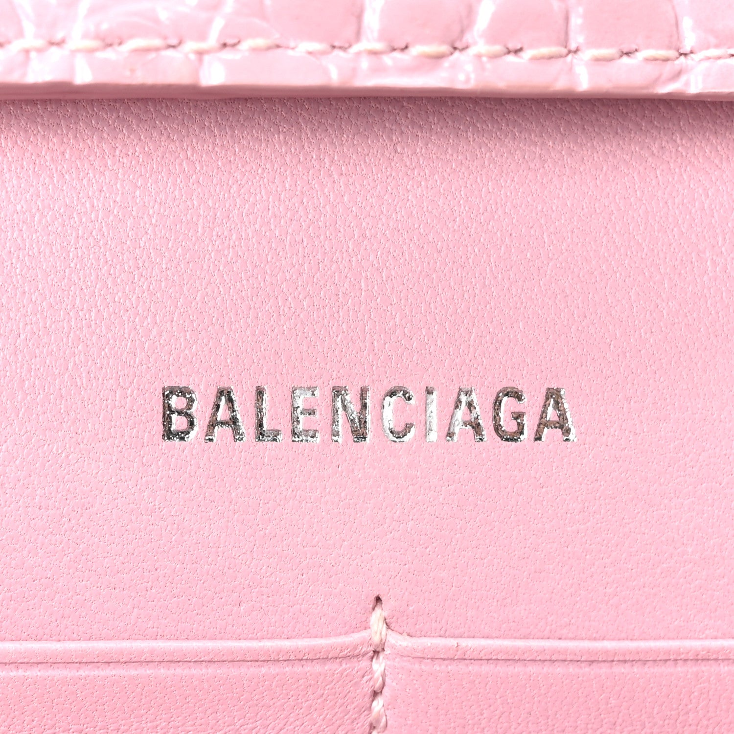 Balenciaga Shiny Calfskin Crocodile Embossed Hourglass Chain Bag Powder Pink 6 of 9
