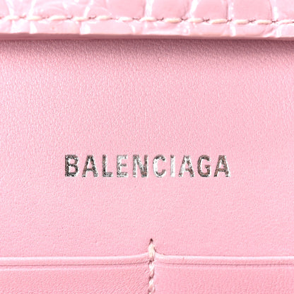 Balenciaga Shiny Calfskin Crocodile Embossed Hourglass Chain Bag Powder Pink 6 of 9