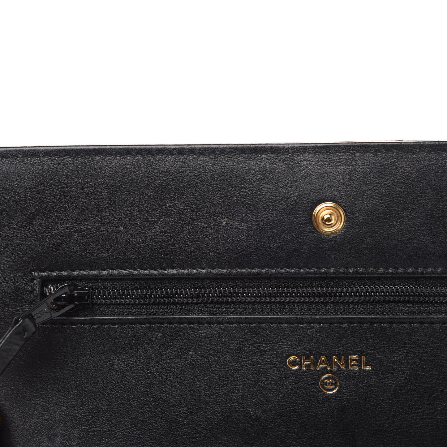 Crumpled Calfskin Chevron Quilted Wallet On Chain WOC Black