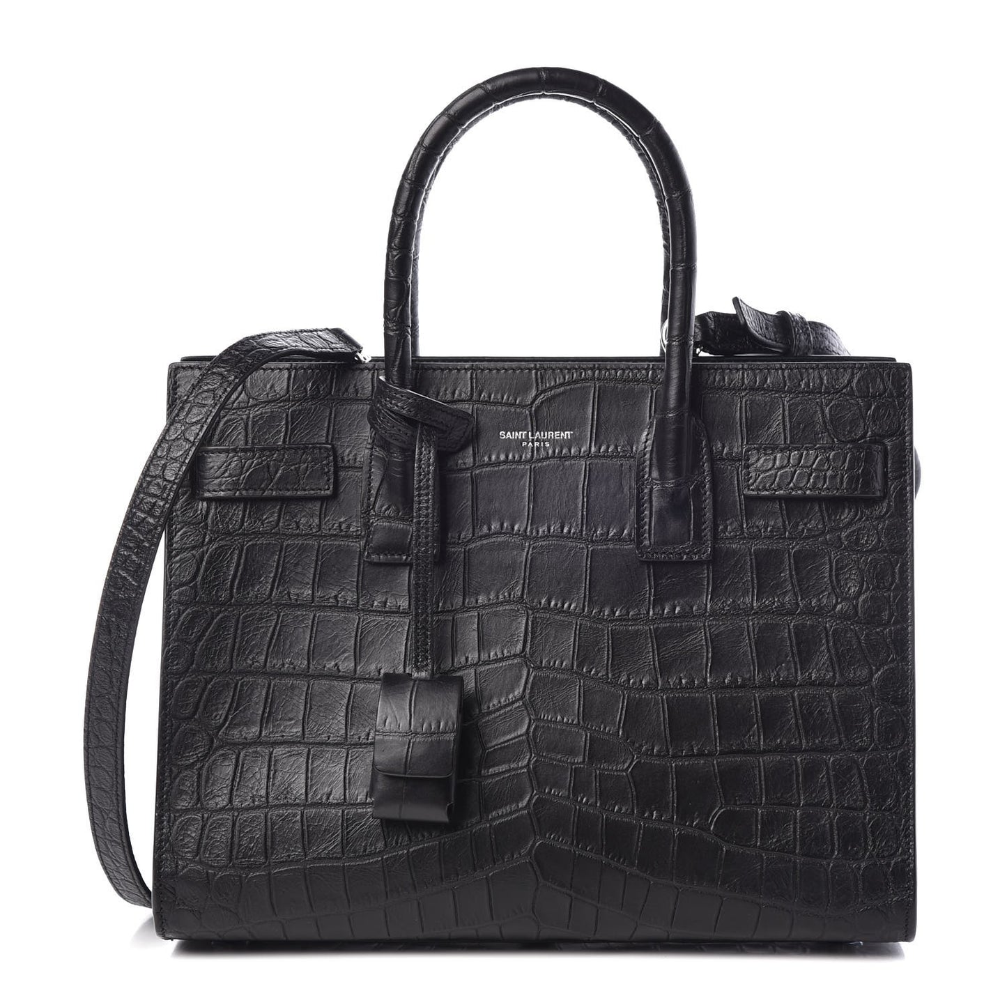 Calfskin Crocodile Embossed Baby Sac De Jour Black