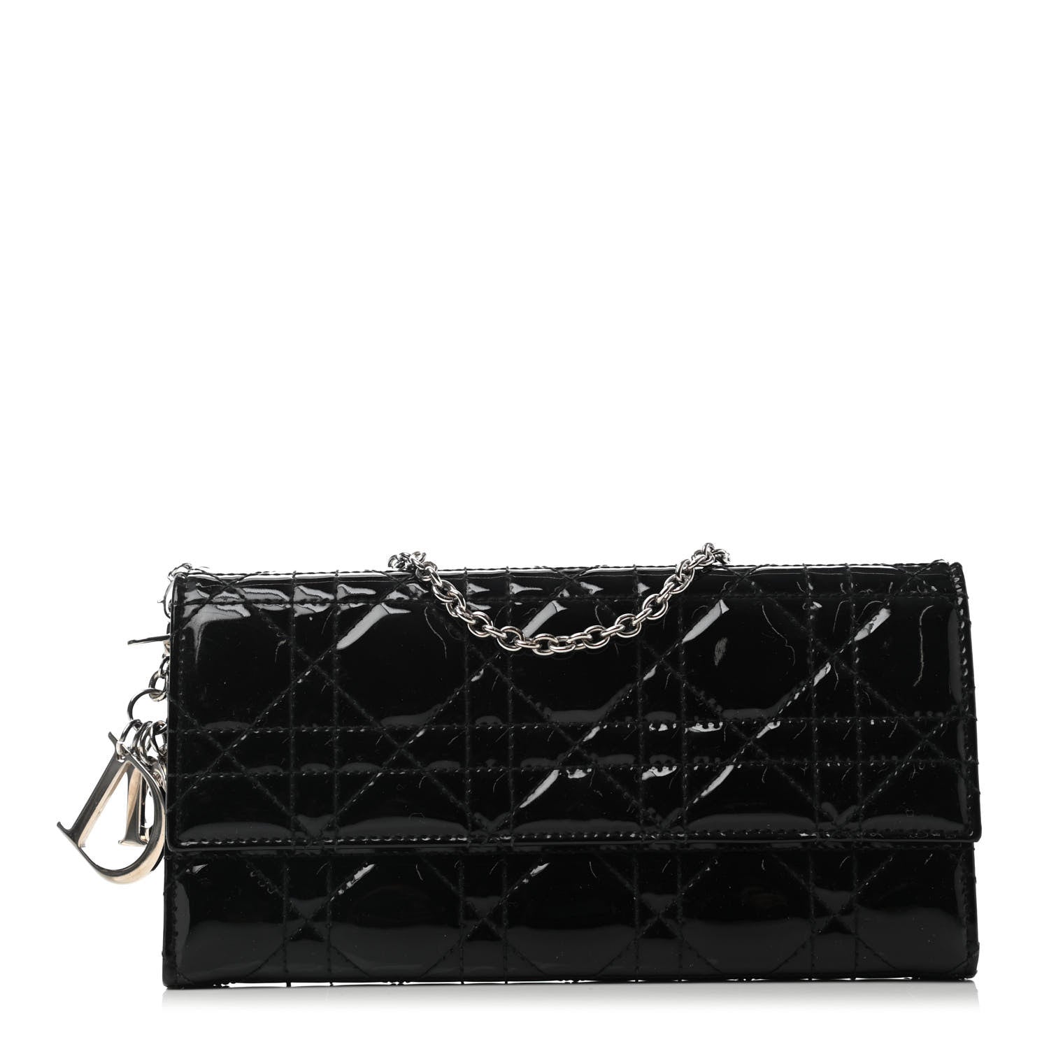 Christian Dior Patent Cannage Rendez-vous Chain Wallet Black 1 of 4