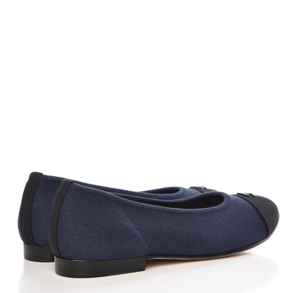 Chanel Fabric Grosgrain Cap Toe Ballerina Flats 40 Navy Black 4 of 8