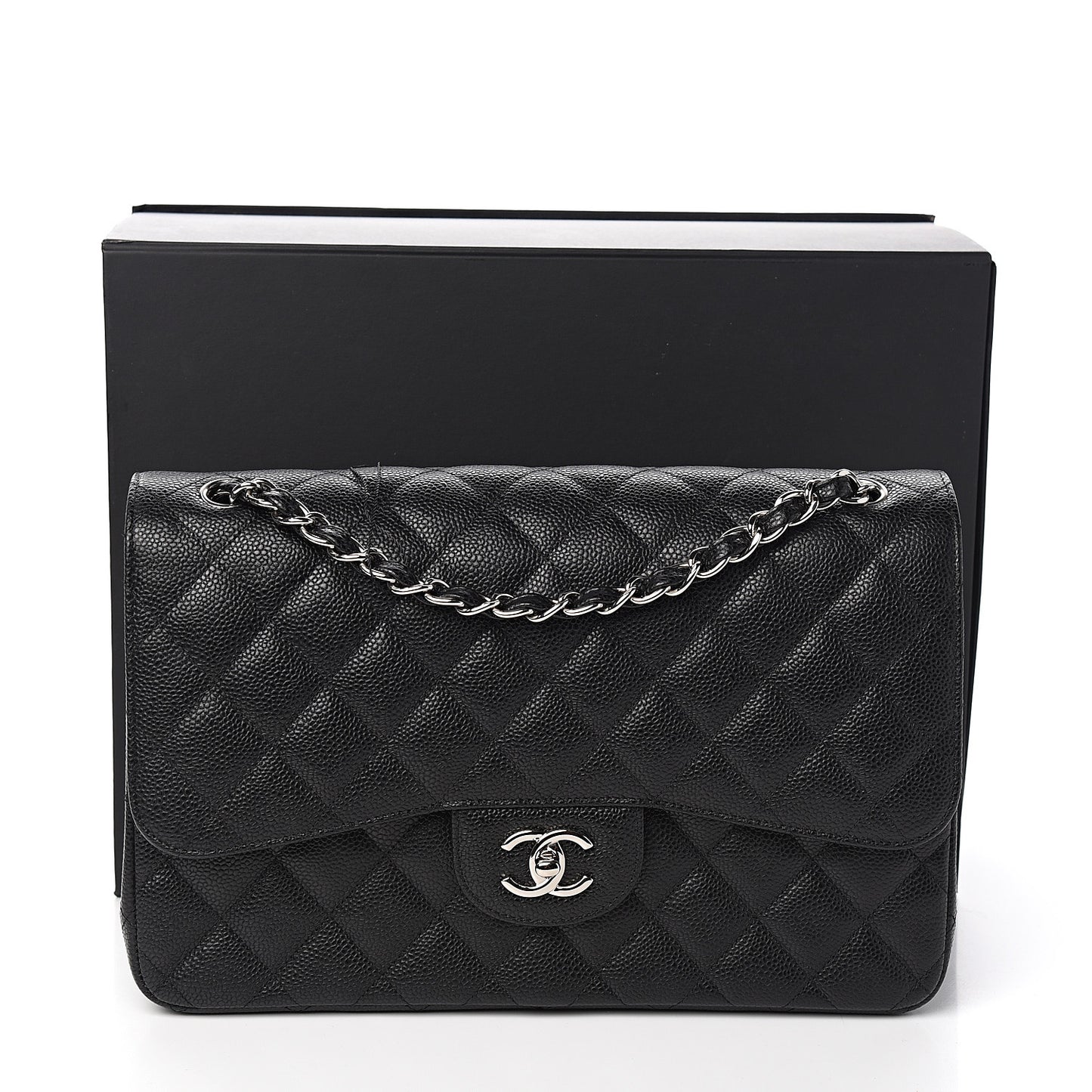 Caviar Quilted Jumbo Double Flap Black