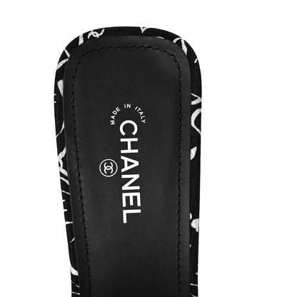 Chanel Printed Fabric Mules 39.5 Black White 7 of 8