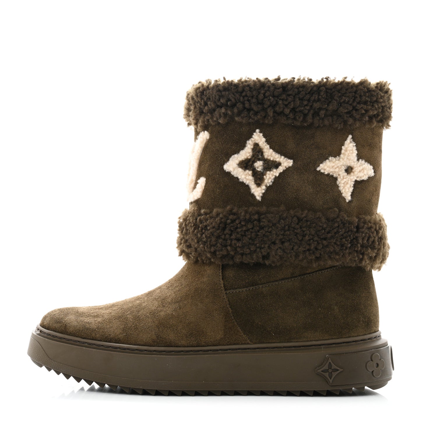 Suede Calfskin Shearling Snowdrop Flat Ankle Boot 38.5 Khaki