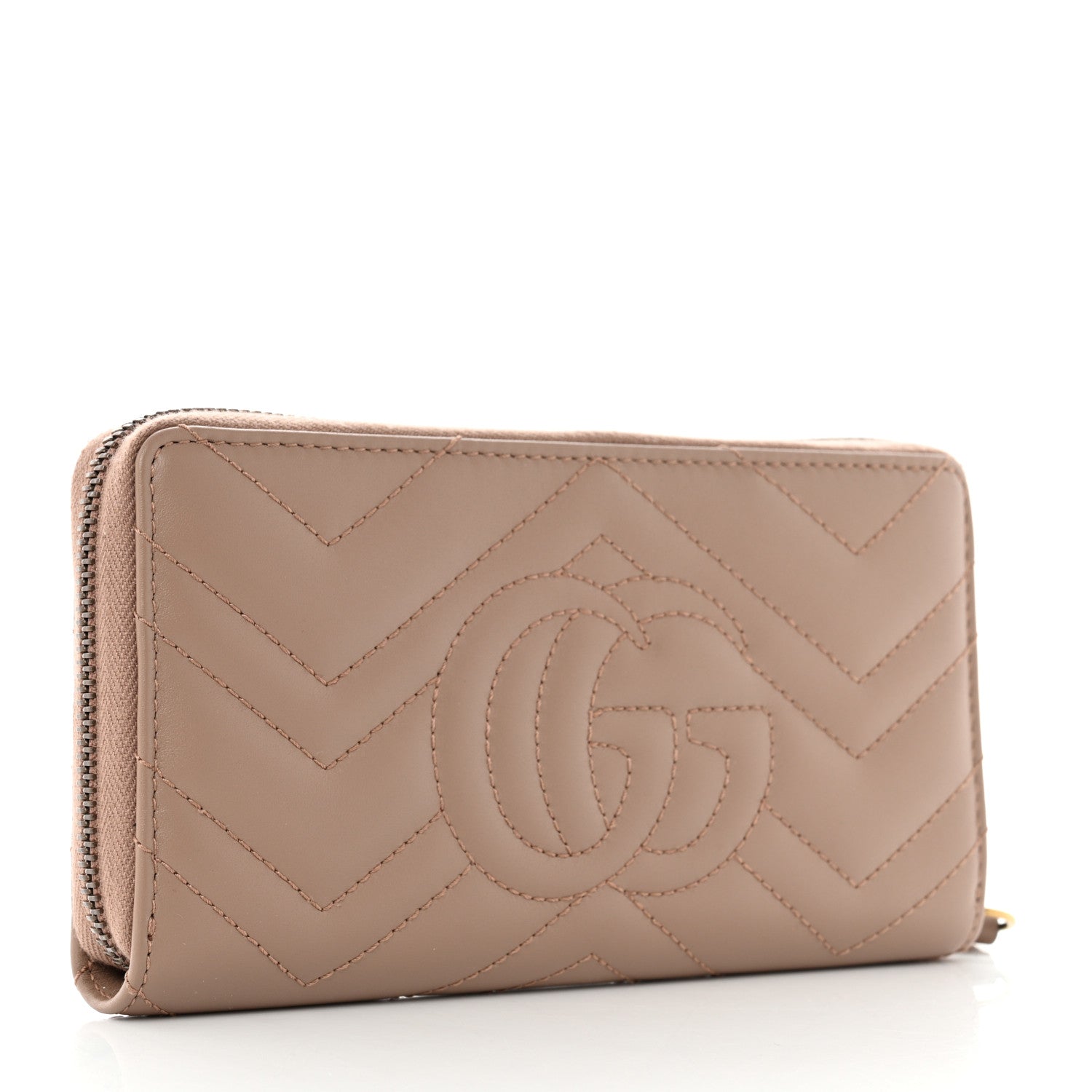 Gucci Calfskin Matelasse GG Marmont Zip Around Wallet Porcelain Rose 3 of 9