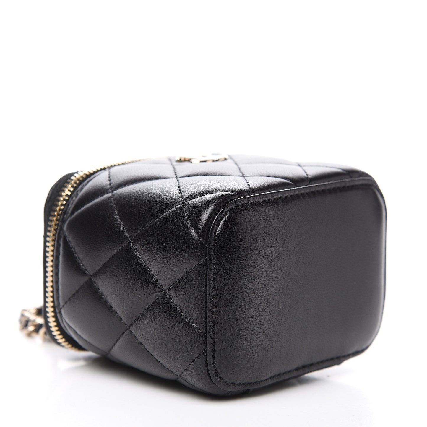 Lambskin Quilted Trendy Mini Vanity Case With Chain Black
