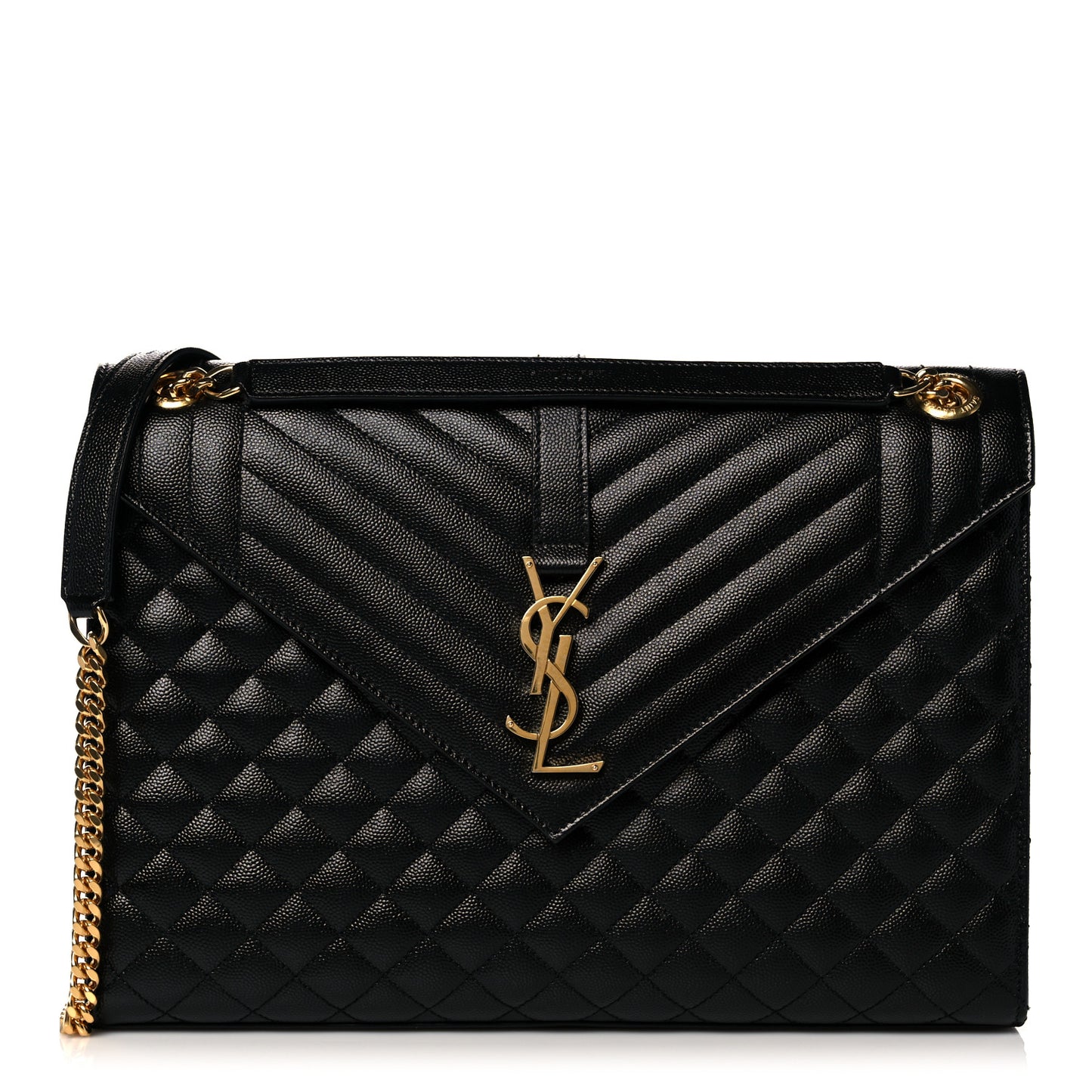 Grain De Poudre Textured Mixed Matelasse Large Triquilt Monogram Satchel Black