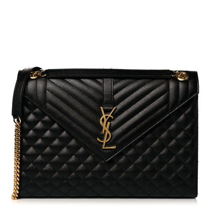 Saint Laurent Grain De Poudre Textured Mixed Matelasse Large Triquilt Monogram Satchel Black 1 of 9