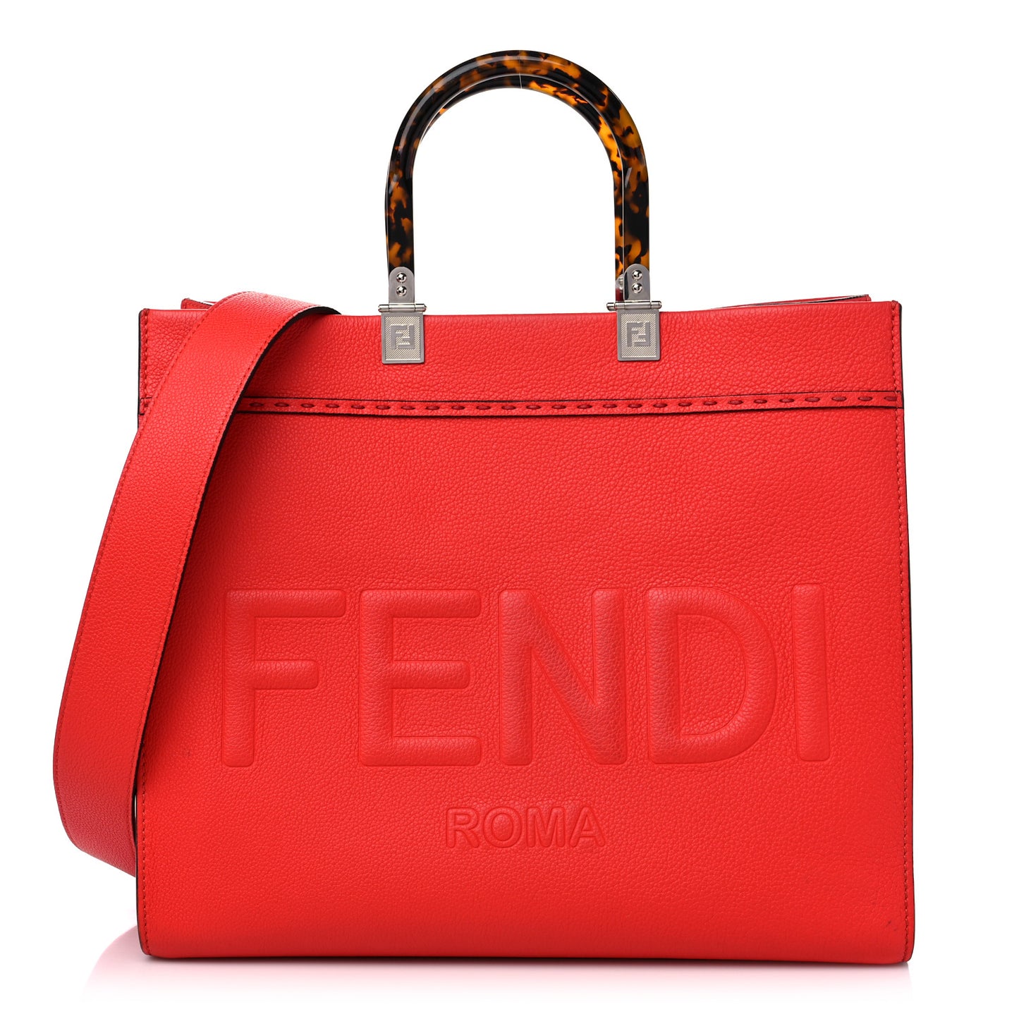 Vitello Cher Plexiglass Logo Debossed Medium Fendi Sunshine Shopper Tote Papavero