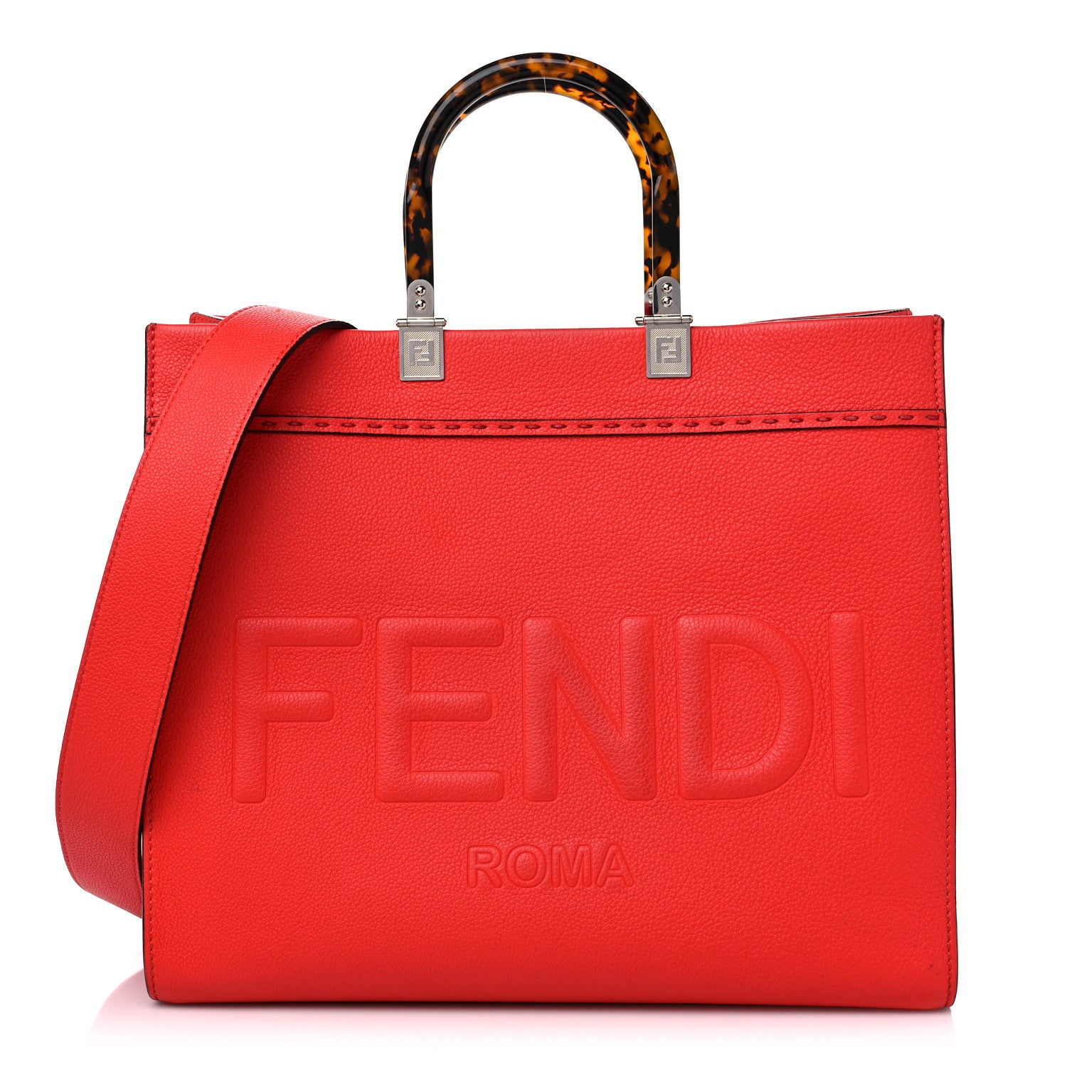 Fendi Vitello Cher Plexiglass Logo Debossed Medium Fendi Sunshine Shopper Tote Papavero 1 of 14