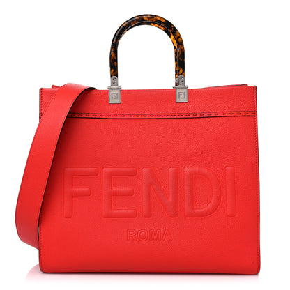 Fendi Vitello Cher Plexiglass Logo Debossed Medium Fendi Sunshine Shopper Tote Papavero 1 of 14