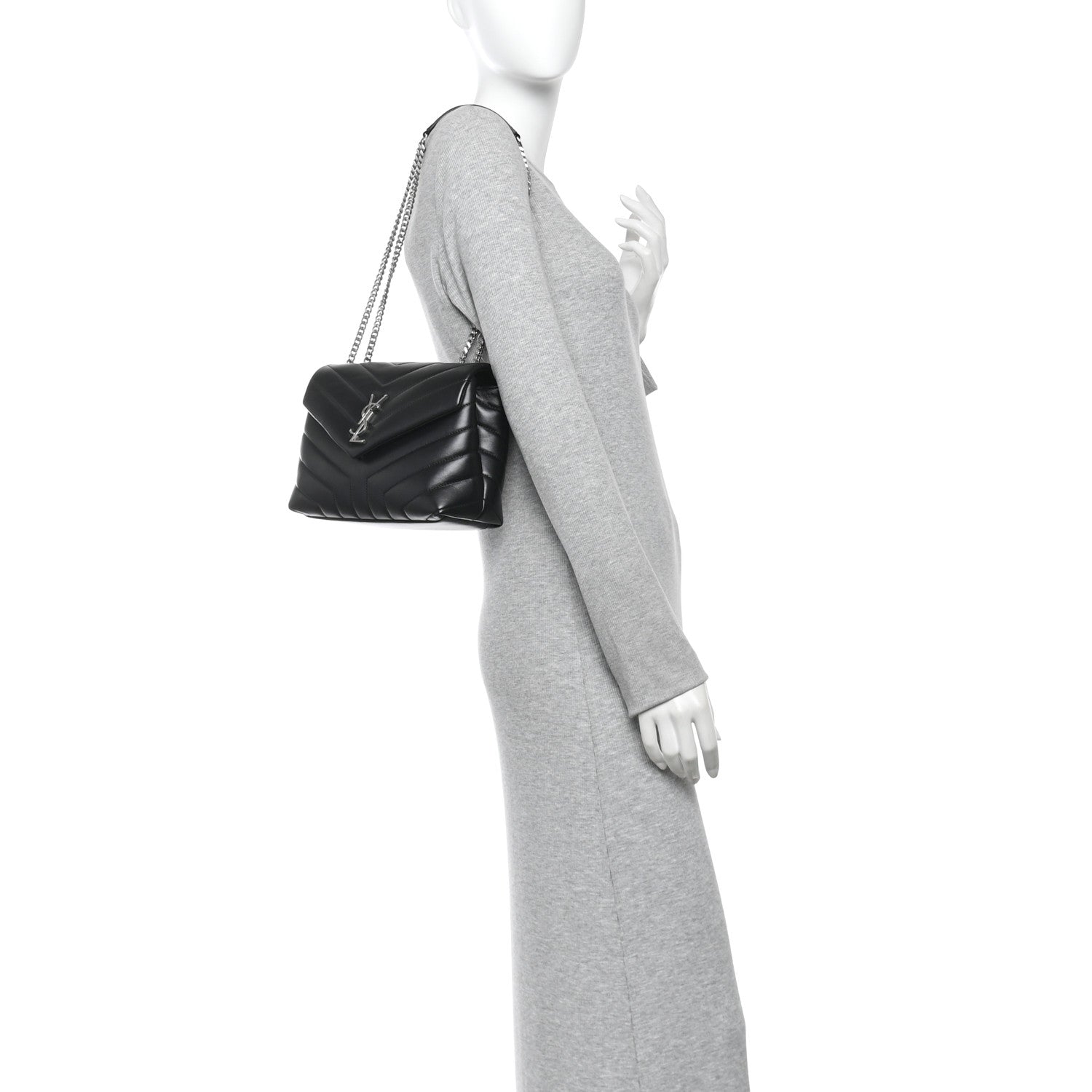 Saint Laurent Calfskin Y Quilted Monogram Small Loulou Chain Satchel Black 2 of 11