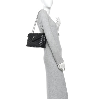 Saint Laurent Calfskin Y Quilted Monogram Small Loulou Chain Satchel Black 2 of 11