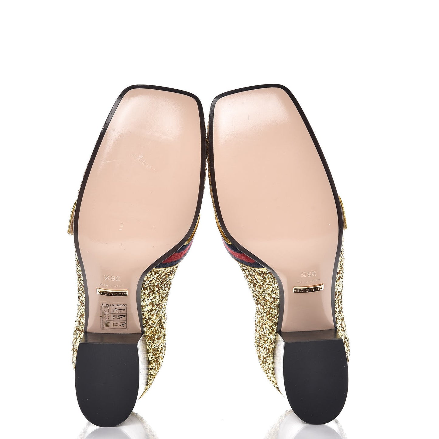 Glitter Nappa Web Peyton 75mm Loafer Pumps 36.5 Oro Vecchio
