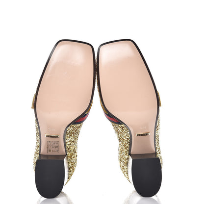 Gucci Glitter Nappa Web Peyton 75mm Loafer Pumps 36.5 Oro Vecchio 5 of 8