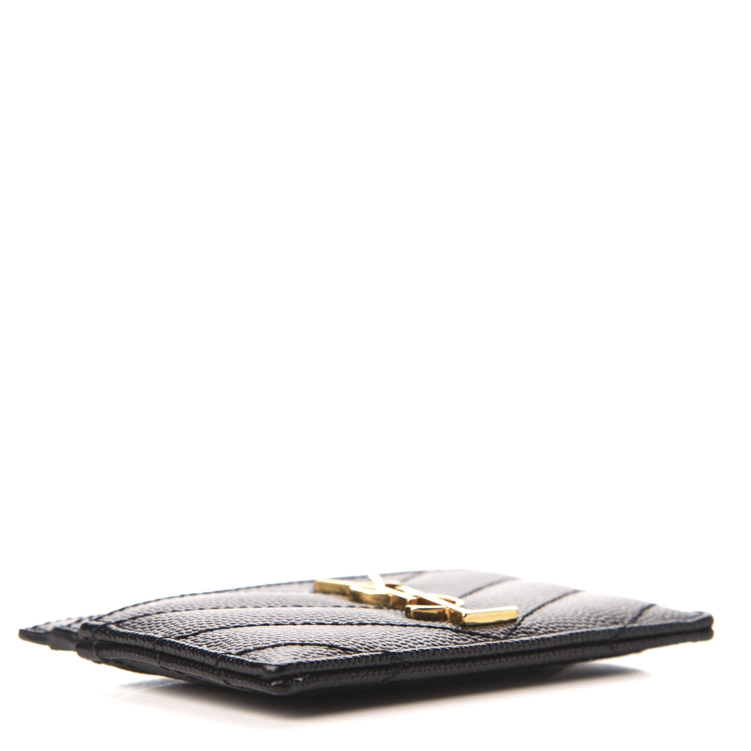 Saint Laurent Grain De Poudre Matelasse Chevron Monogram Credit Card Case Black 4 of 6