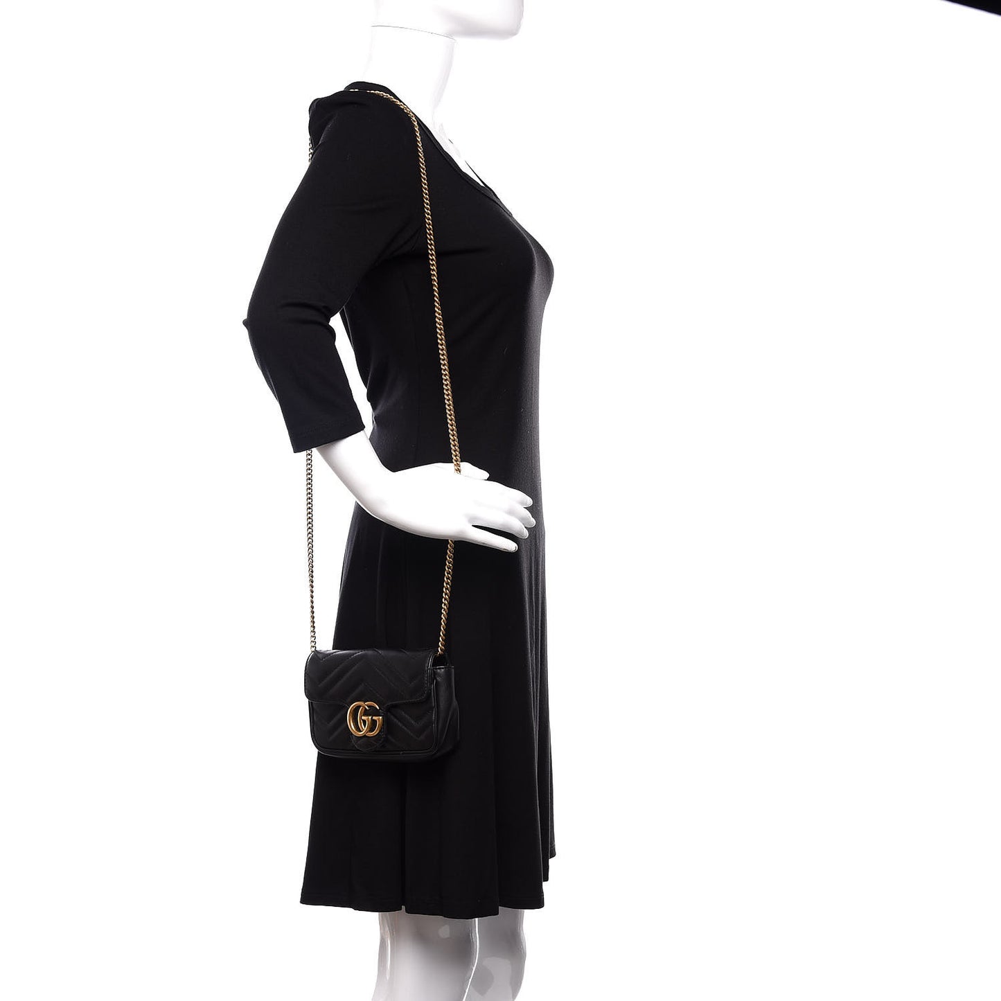 Calfskin Matelasse Super Mini GG Marmont Shoulder Bag Black