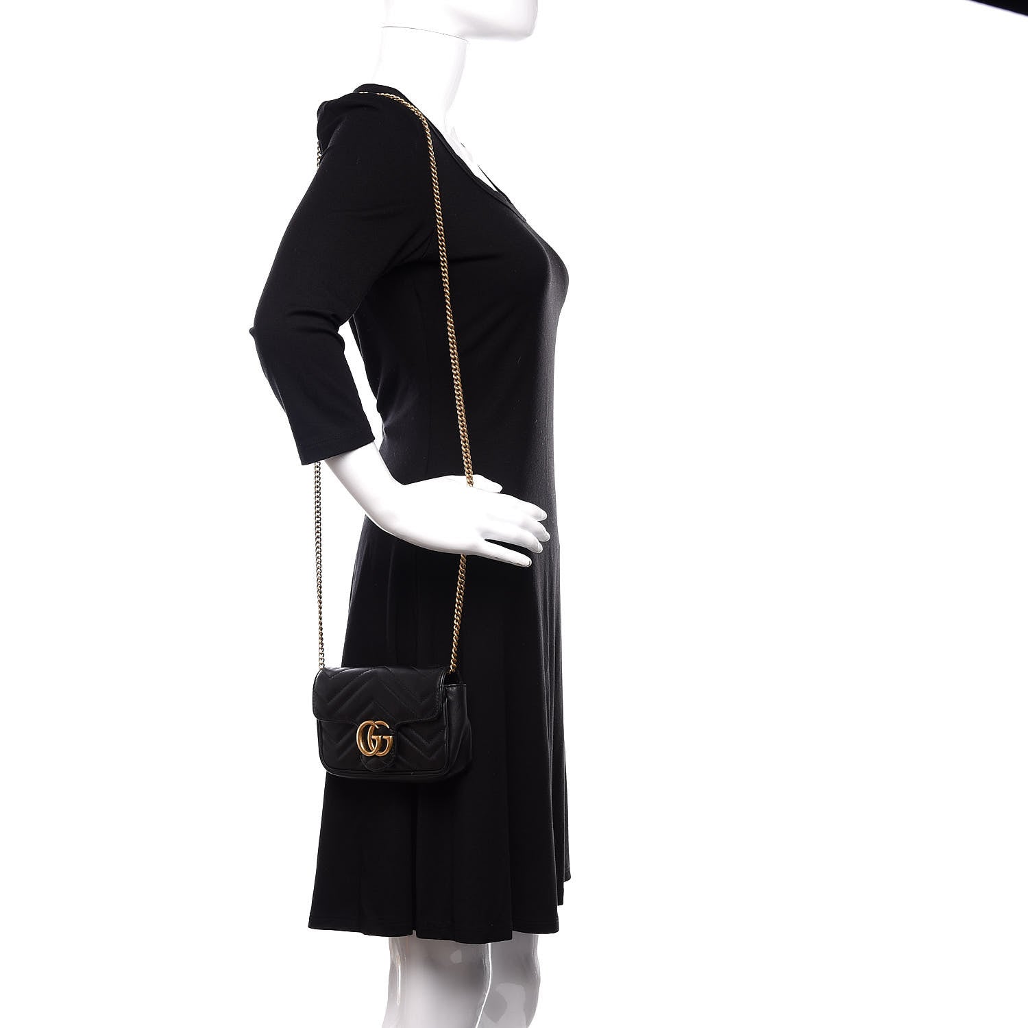Gucci Calfskin Matelasse Super Mini GG Marmont Shoulder Bag Black 2 of 11