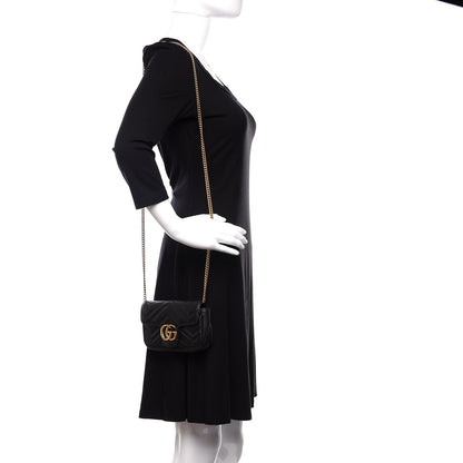 Gucci Calfskin Matelasse Super Mini GG Marmont Shoulder Bag Black 2 of 11