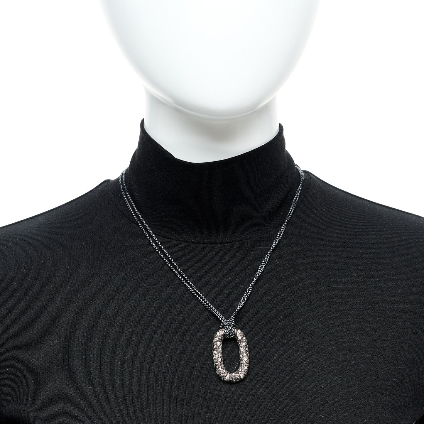 Sterling Silver Diamond Midnight Melange Oval Pendant Necklace