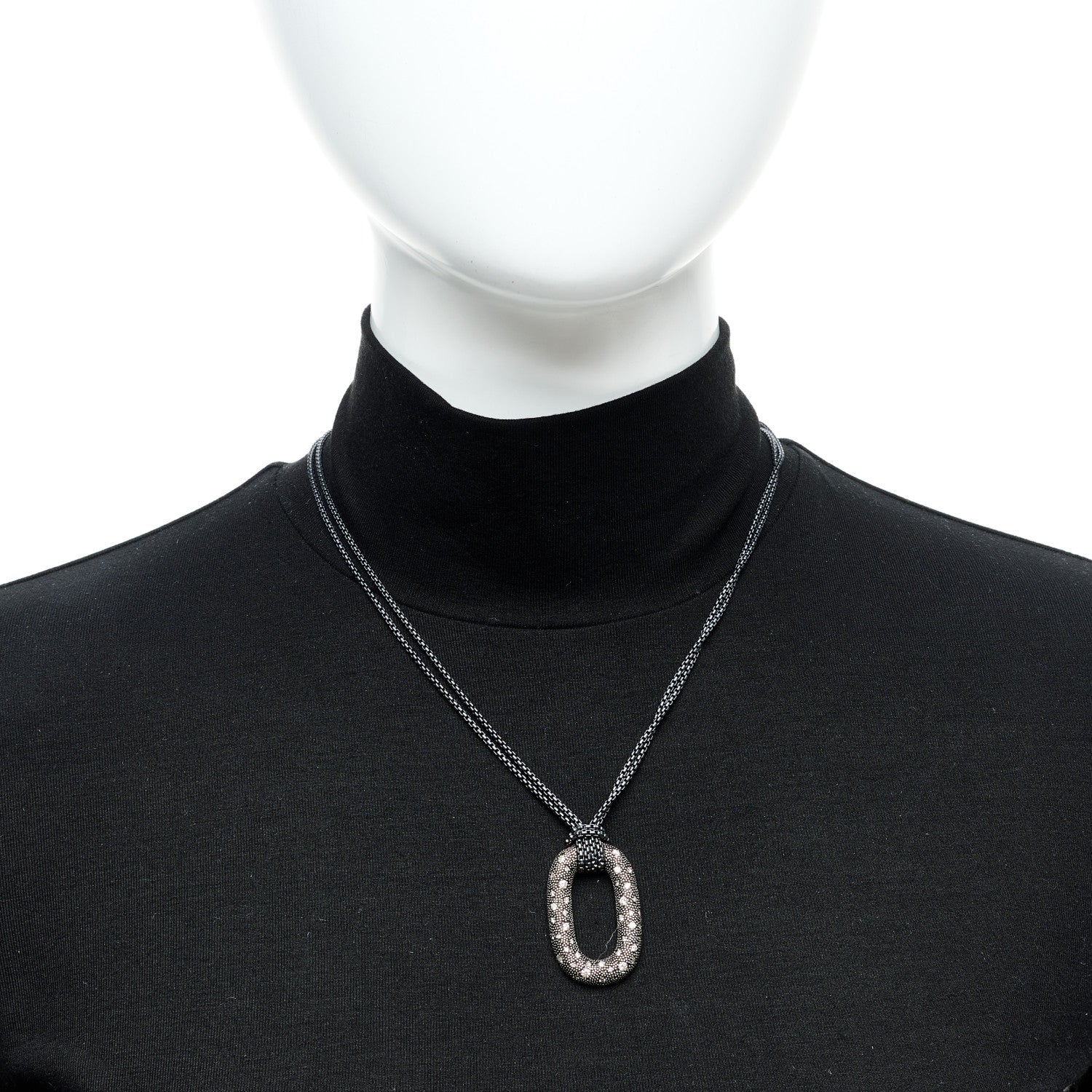David Yurman Sterling Silver Diamond Midnight Melange Oval Pendant Necklace 2 of 6