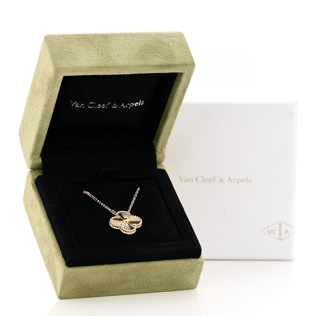 18K Yellow Gold Guilloche Vintage Alhambra Pendant Necklace