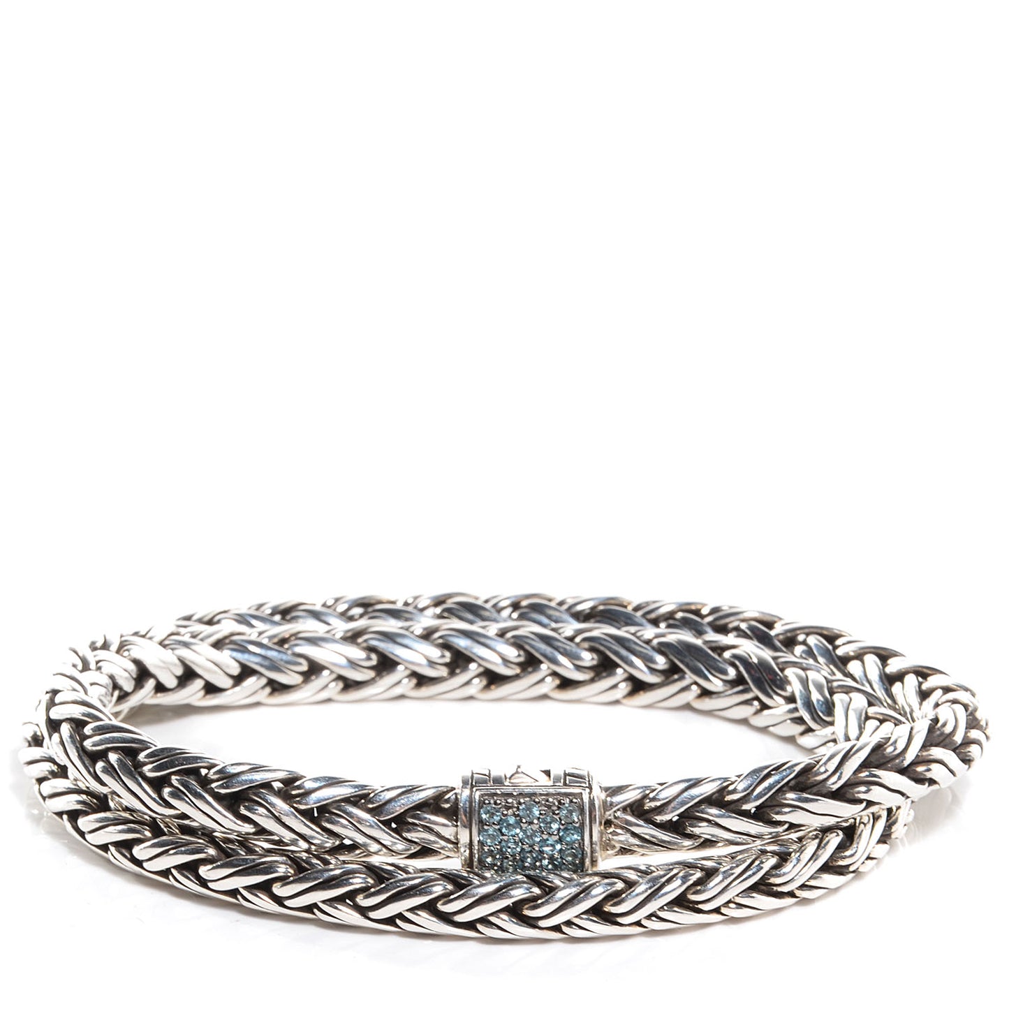 Sterling Silver Blue Topaz Classic Chain Kepang Double Wrap Bracelet Medium