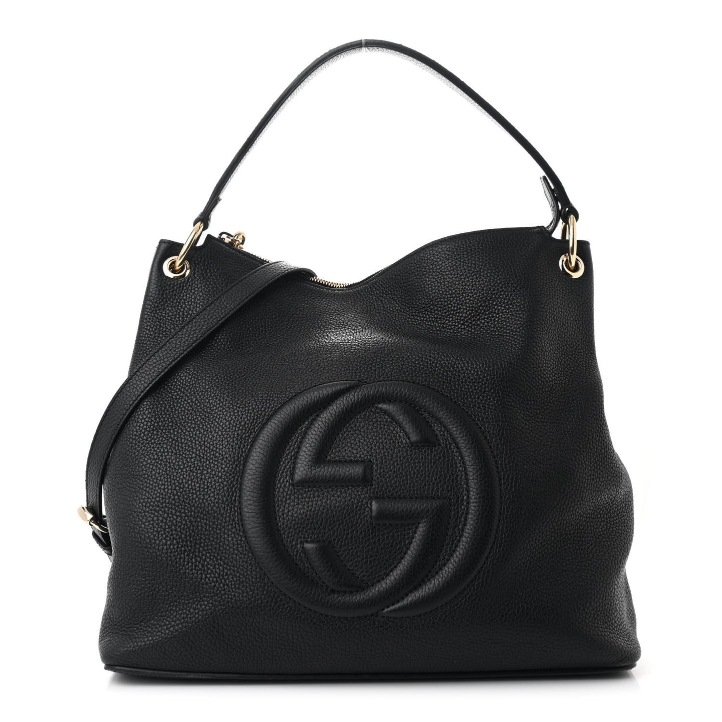 Pebbled Calfskin Large Soho Hobo Black
