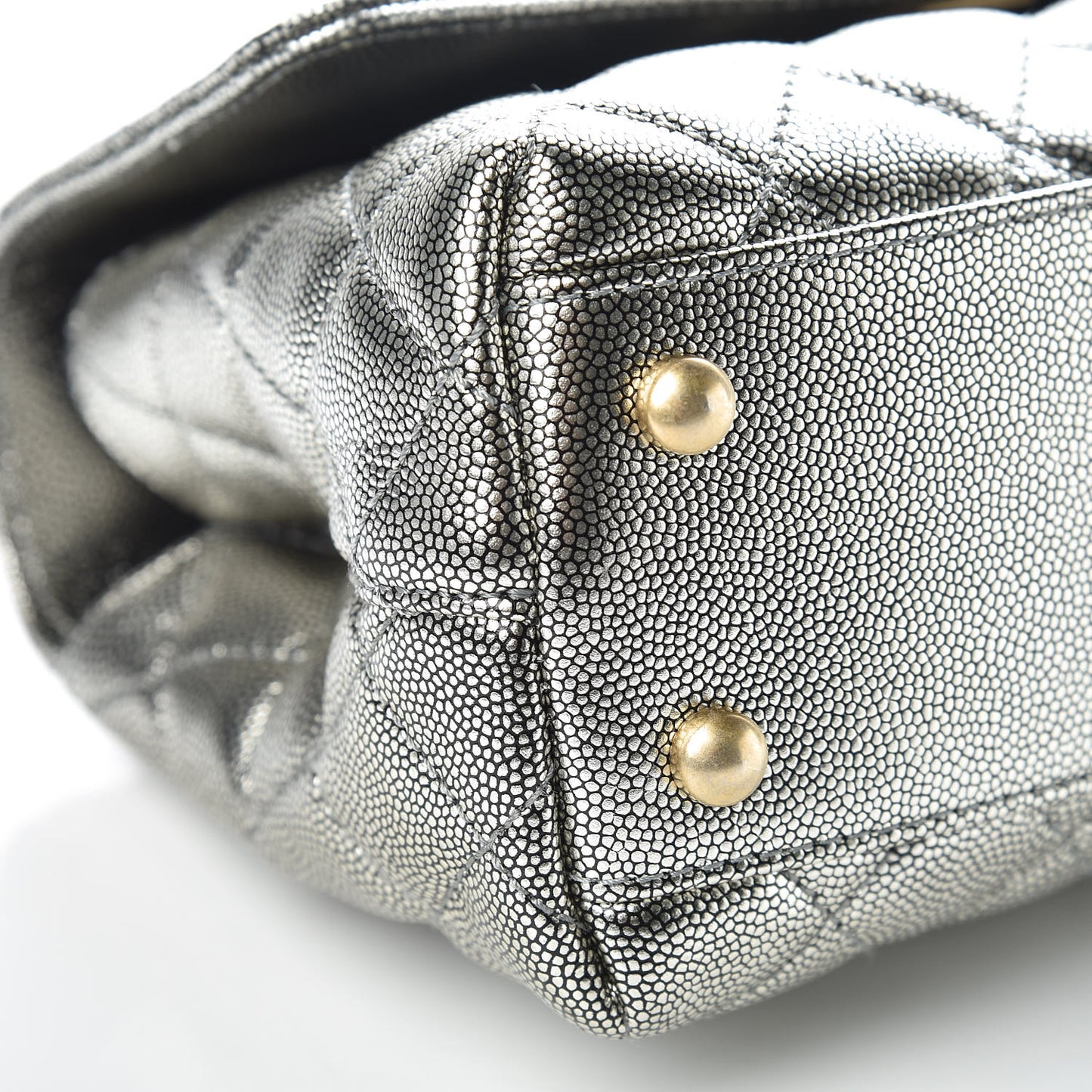 Metallic Caviar Quilted Mini Coco Handle Flap Silver