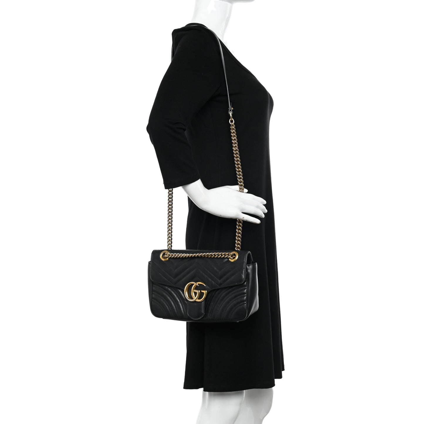 Calfskin Matelasse Small GG Marmont Shoulder Bag Black