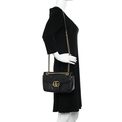 Gucci Calfskin Matelasse Small GG Marmont Shoulder Bag Black 2 of 13