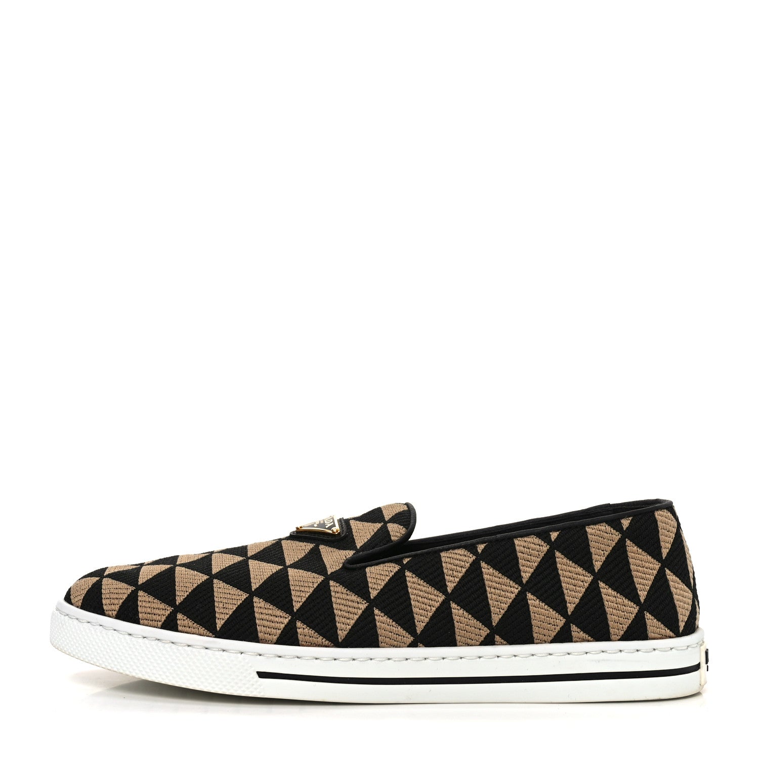 Prada Jacquard Trianglolo Symbole Embroidered Metal Triangle Logo Slip On Sneakers 37.5 Corda Black 1 of 10