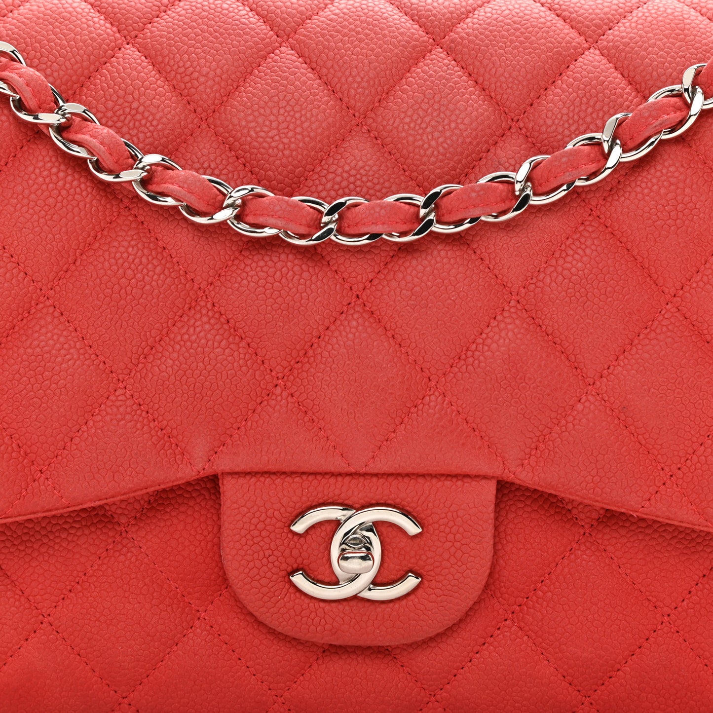Iridescent Caviar Quilted Jumbo Double Flap Red