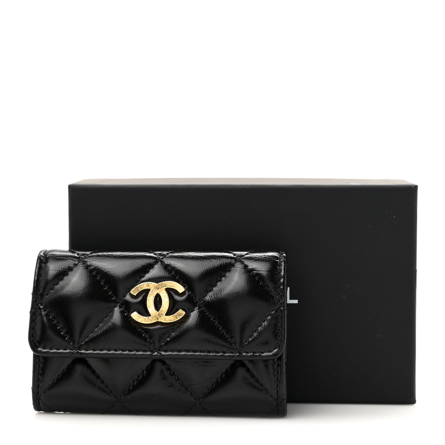 Shiny Lambskin Quilted Textured CC Card Holder Black