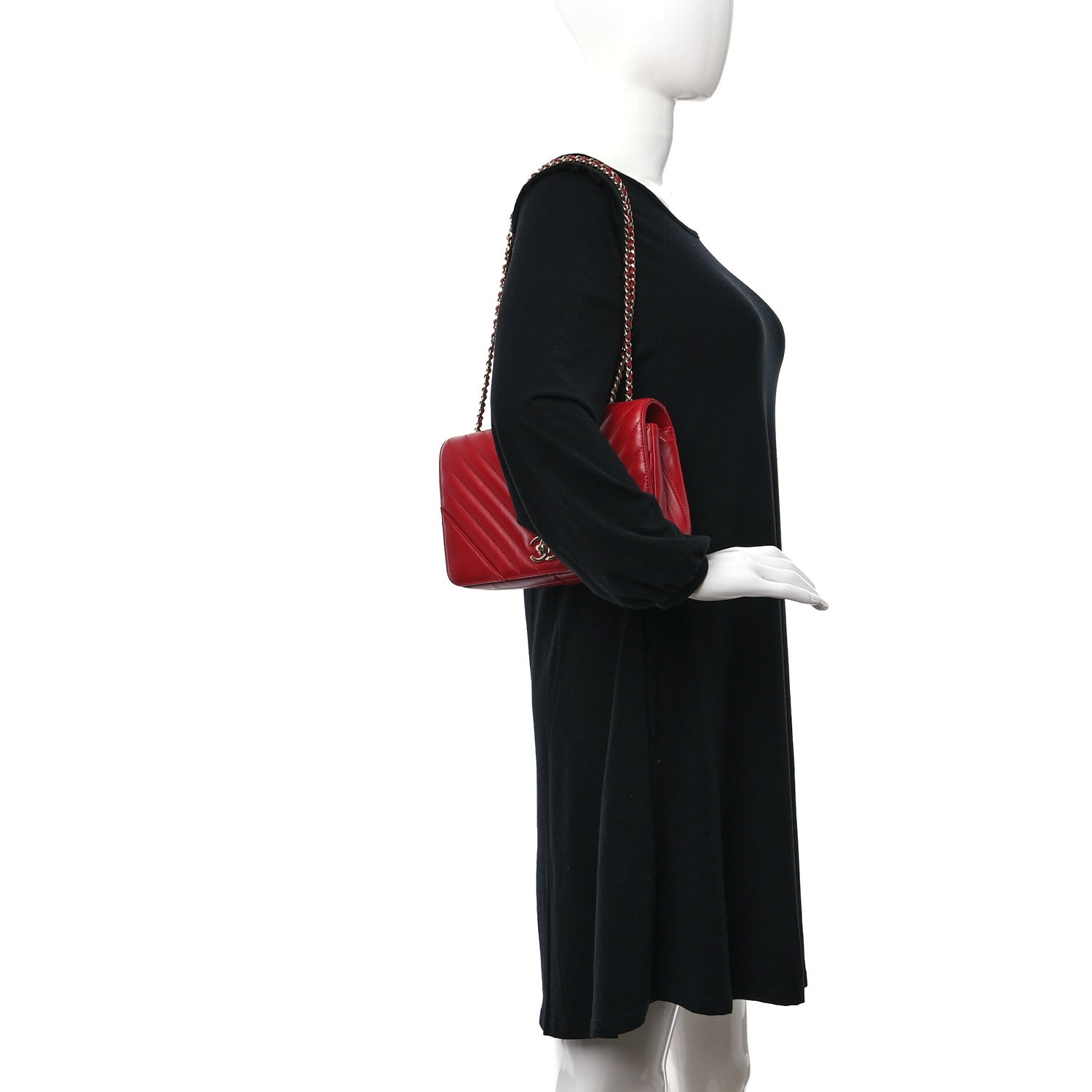 Chanel Calfskin Chevron Quilted Mini Statement Flap Red 2 of 11