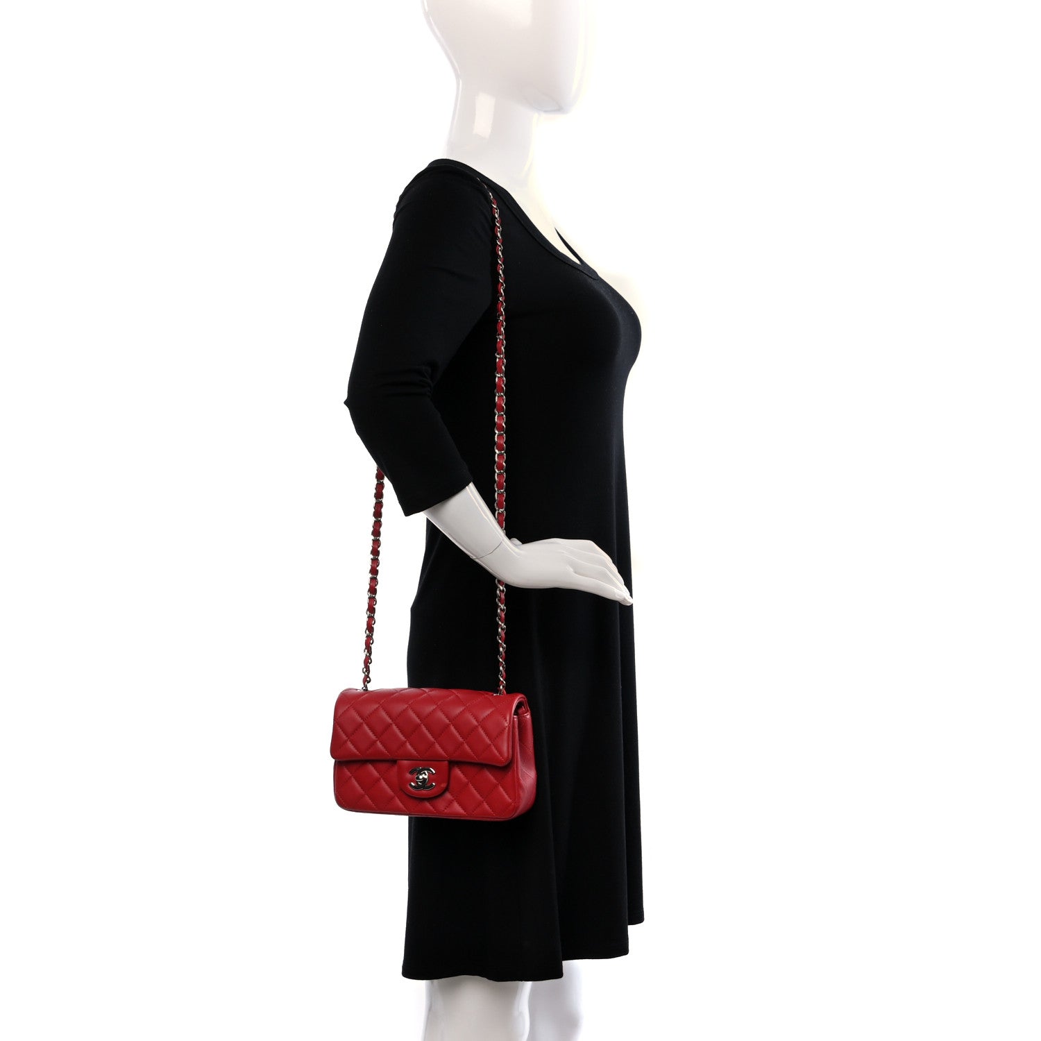 Chanel Lambskin Quilted Mini Rectangular Flap Red 2 of 11
