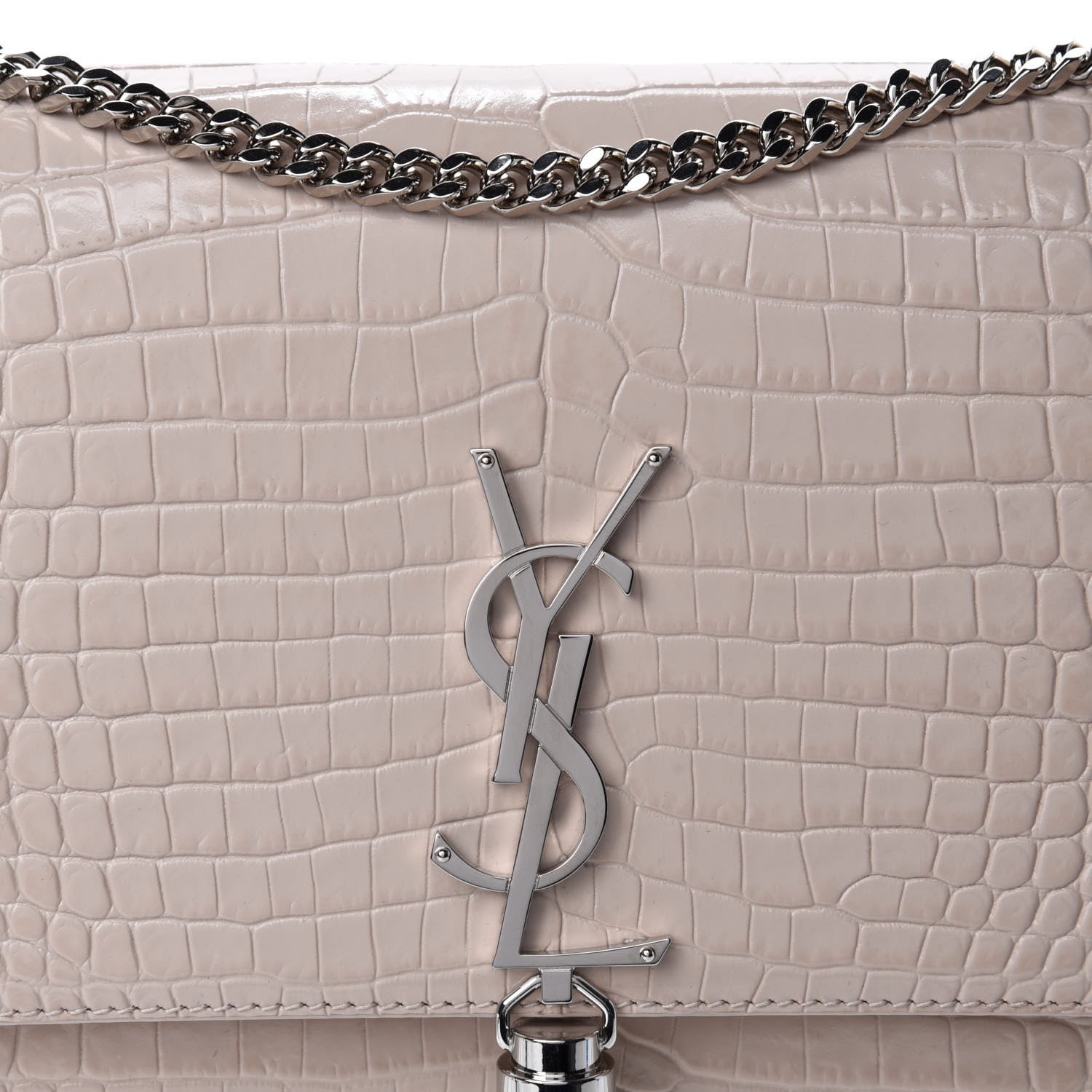 Saint Laurent Calfskin Crocodile Embossed Medium Classic Monogram Kate Tassel Satchel Powder Pink 10 of 10