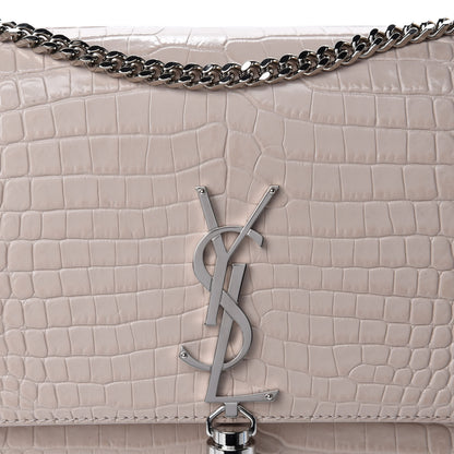 Saint Laurent Calfskin Crocodile Embossed Medium Classic Monogram Kate Tassel Satchel Powder Pink 10 of 10