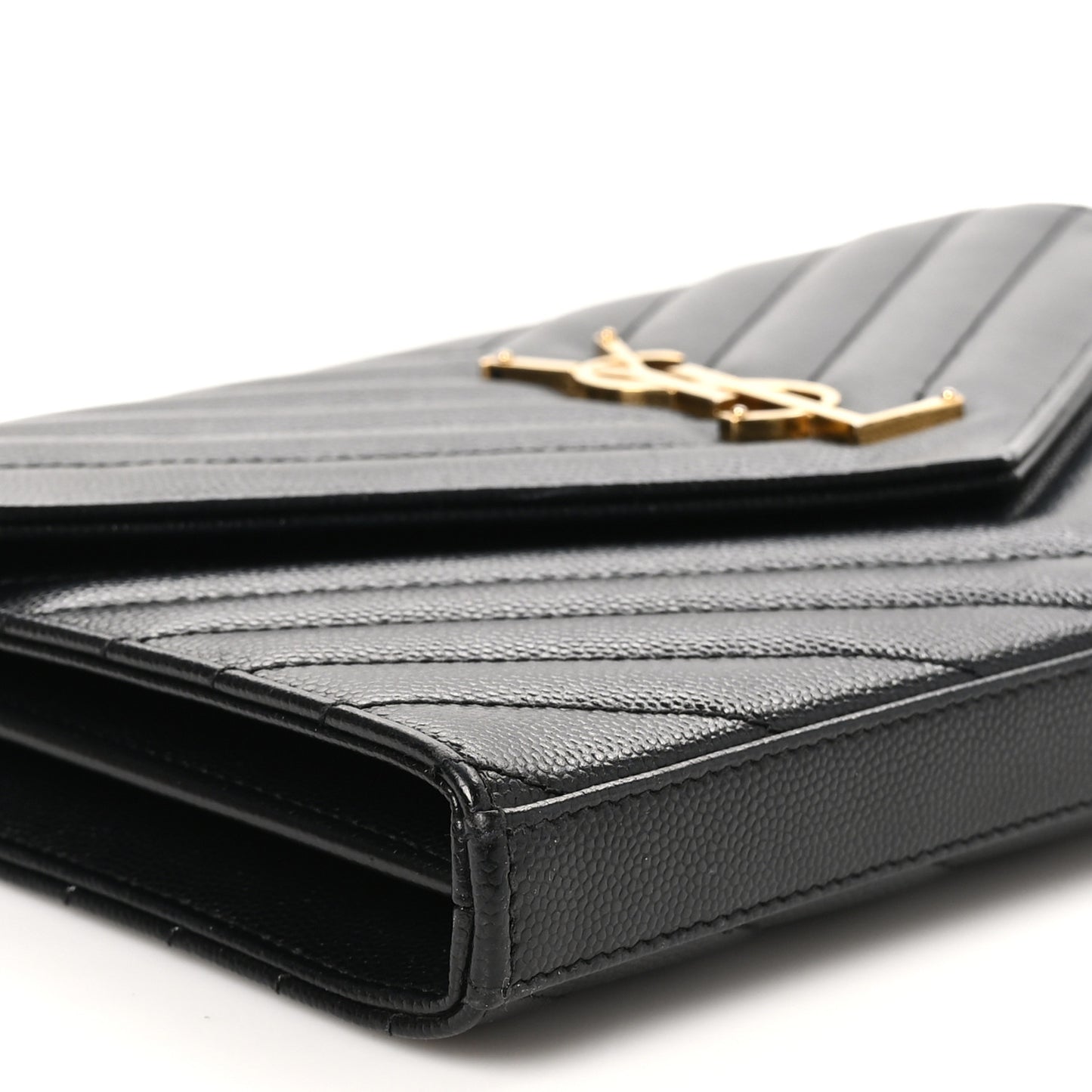 Grain De Poudre Matelasse Chevron Monogram Chain Wallet Black