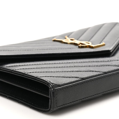 Saint Laurent Grain De Poudre Matelasse Chevron Monogram Chain Wallet Black 9 of 10