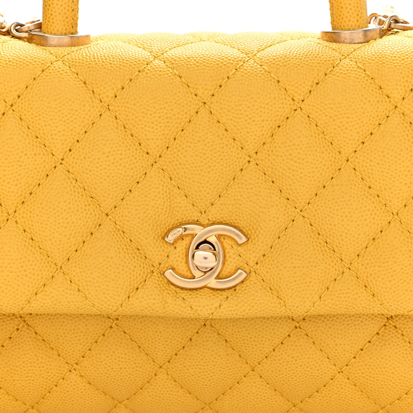 Caviar Quilted Mini Coco Handle Flap Yellow