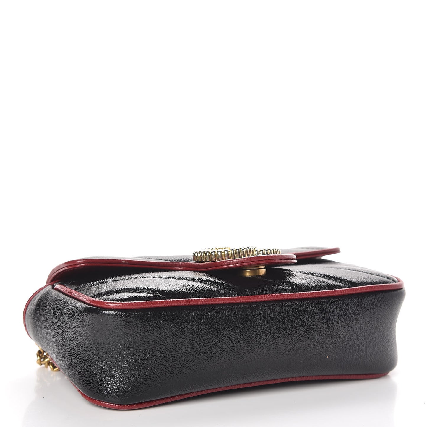 Vintage Effect Calfskin Matelasse Diagonal Super Mini Torchon GG Marmont Shoulder Bag Black Romantic Cherry
