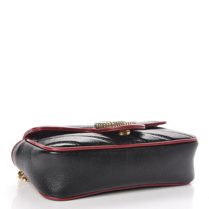 Gucci Vintage Effect Calfskin Matelasse Diagonal Super Mini Torchon GG Marmont Shoulder Bag Black Romantic Cherry 4 of 11