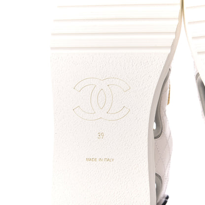 Chanel Goatskin Fabric Gladiator Sandals 39 White Light Grey Navy Blue 7 of 9