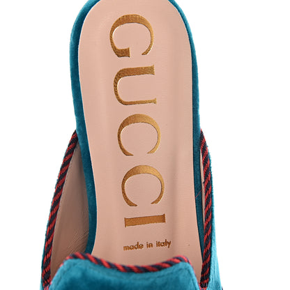 Gucci Softy Velvet Sylvie Bow Slippers 38 Pavone 7 of 8