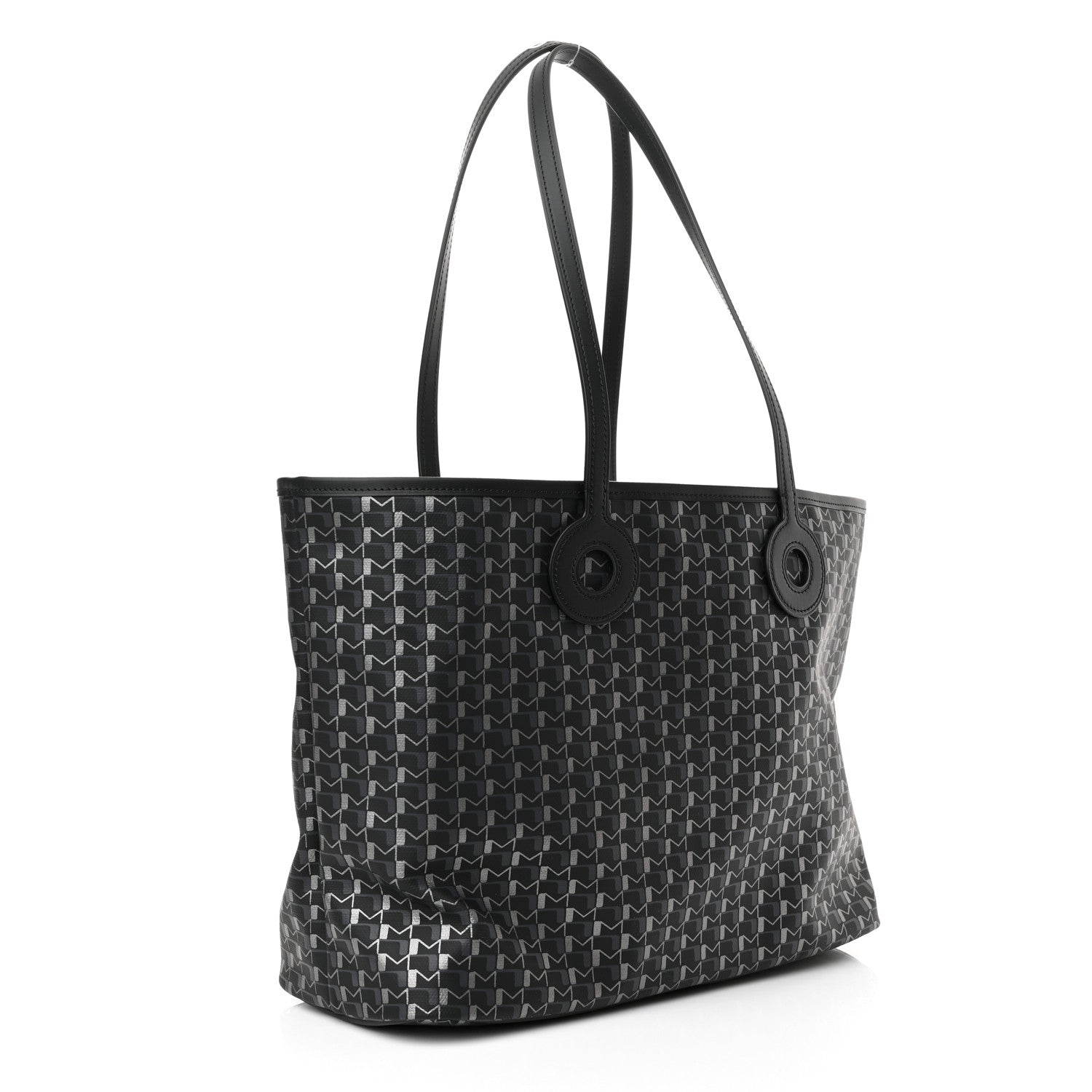 Moynat Grained Calfskin Canvas 1920 Oh! Tote Ruban MM Carbon Silver 3 of 11